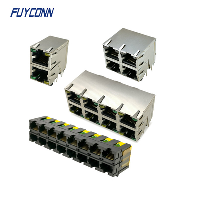 মহিলা সমকোণ RJ45 জ্যাক সংযোগকারী, PCB ডাবল লেয়ার RJ45 মডুলার সংযোগকারী