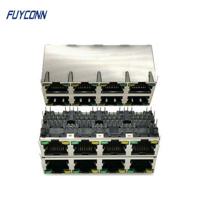 ফসফর ব্রোঞ্জ 2x4 8 পোর্টগুলি 64 পিন মহিলা পিসিবি আরজে 45 জ্যাক সংযোগকারী